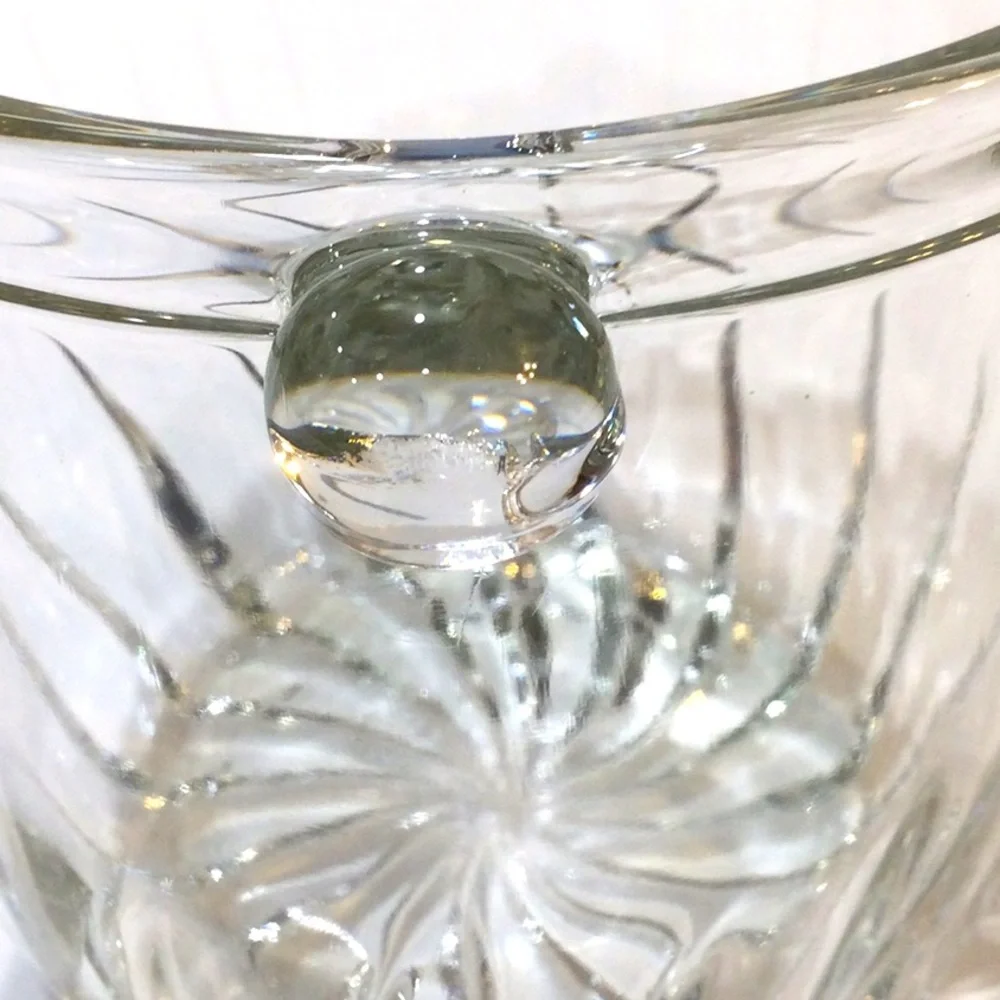 Vintage Arte Murano Italy Cut Crystal Ice Bucket w/Knob Handles